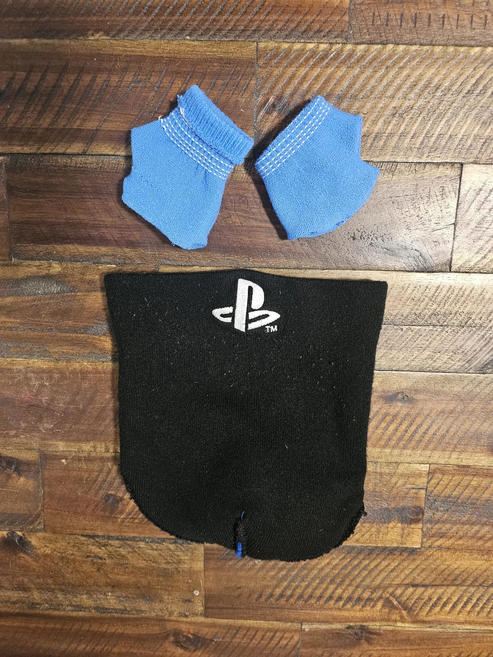 PlayStation Blue & Black Pom Beanie with Gaming Theme Gloves